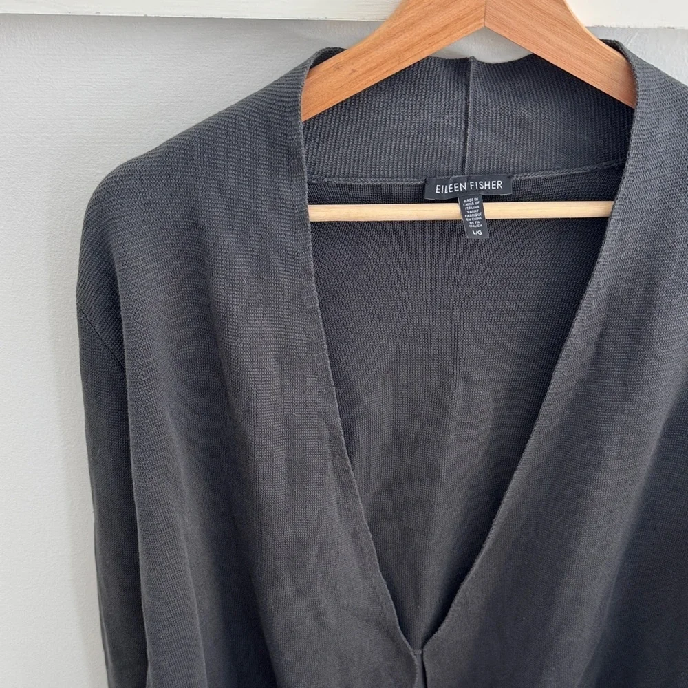 Eileen Fisher Women’s Open Front Cardigan Cotton Knit Dark Gray Charcoal Size L - Picture 3 of 7